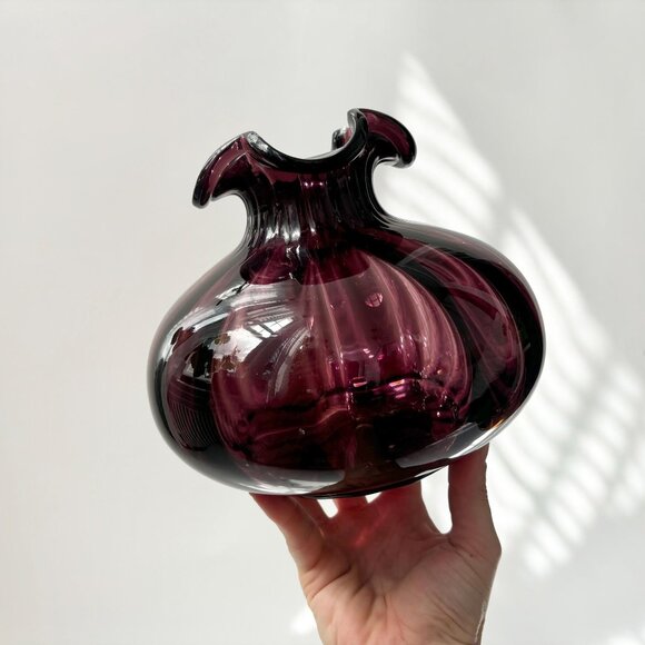 Beacon Other - SOLD / Amethyst Beacon Ruffled Edge 1930's Made Bulbous Vintage MCM Vase